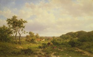 Nederlandsk Landskap med kuer og figurer, 1800-tallet